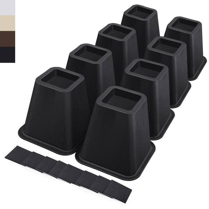 lot 46789 image: 6 Inch Heavy Duty Bed Risers, Furniture Risers for Desk, Chair, Table or Sofa, Couch Lift Risers, Supports up to 2200 lbs per Leg(8 Pack Black) - Retail $35