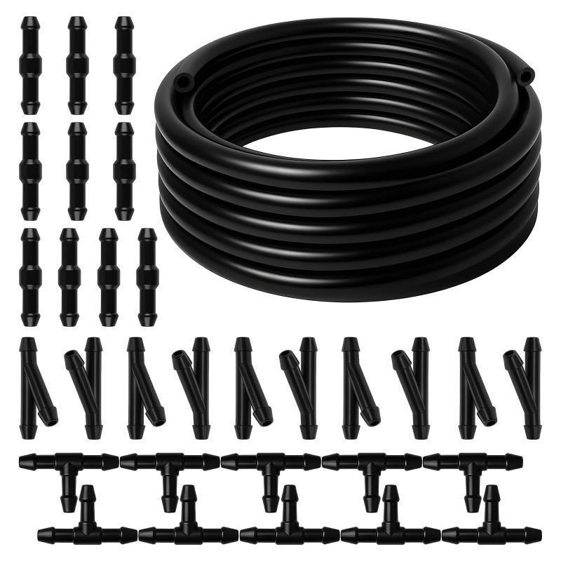 lot 58778 image: Windshield Washer Hose Kit, 4M Flexible Durable Rubber Washer Fluid Tubing & 30 PCS Leak-Proof Connectors for Connecting Car Pump and Nozzles, Fits Most Cars, SUVs, and Trucks - Retail $5