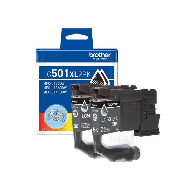lot 58859 image: Brother Genuine LC501XL2PK Twin Pack High Yield Black Ink Cartridges (for use with Work Smart 1260, 1360, and 1410 Printers) - Retail $69