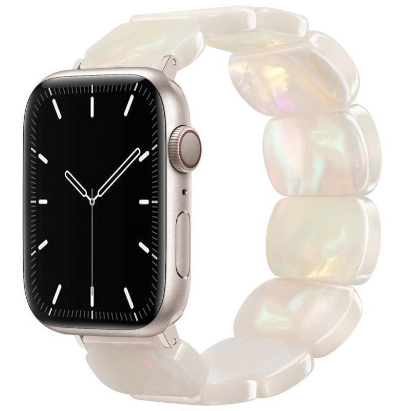 lot 58914 image: Resin Stretchy Watch Bands Women Compatible with Apple Watch 38mm 40mm 41mm 42mm (S1110) Tortoise Light Bracelet Beaded Elastic Strap for iWatch Series1110987654321SEUltra (S) - Retail $14