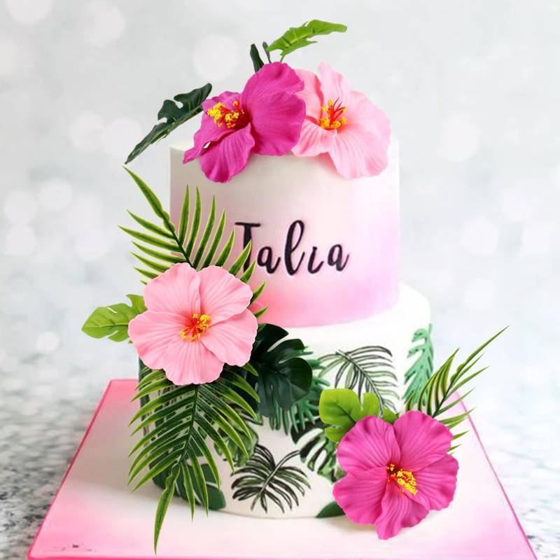 lot 38461 image: 10PCS Artificial Hibiscus Flower Cake Toppers Hawaii Pink Hibiscus Cake Decors for Hawaii Theme Birthday Bridal Engagement Wedding Floral Cake Picks Summer Holiday Party Decoration - Retail $9