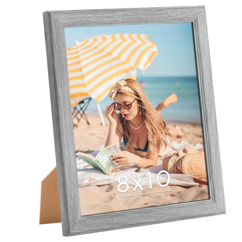 lot 38480 image: 8x10 Wood Frame Grey, Rustic Natural 10x8in Gray Woodgrain Picture Photo Frame, Wooden 8 x 10inch Gallery Pic Frame with HD Plexiglass, Horizontal Vertical Wall Mounting Tabletop Display 1Pcs - Retail $12