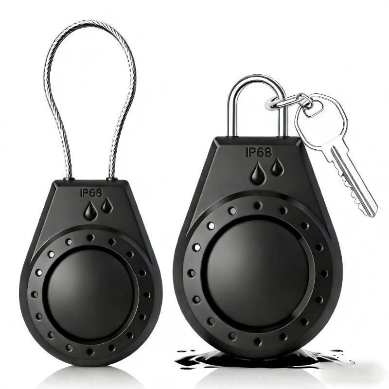 lot 38638 image: IP68 Waterproof Lockable AirTag Holder 1 Pack, Steel Cable Anti-Lost Case for Apple AirTag, for Luggage, Keys, Bikes (Black) - Retail $5