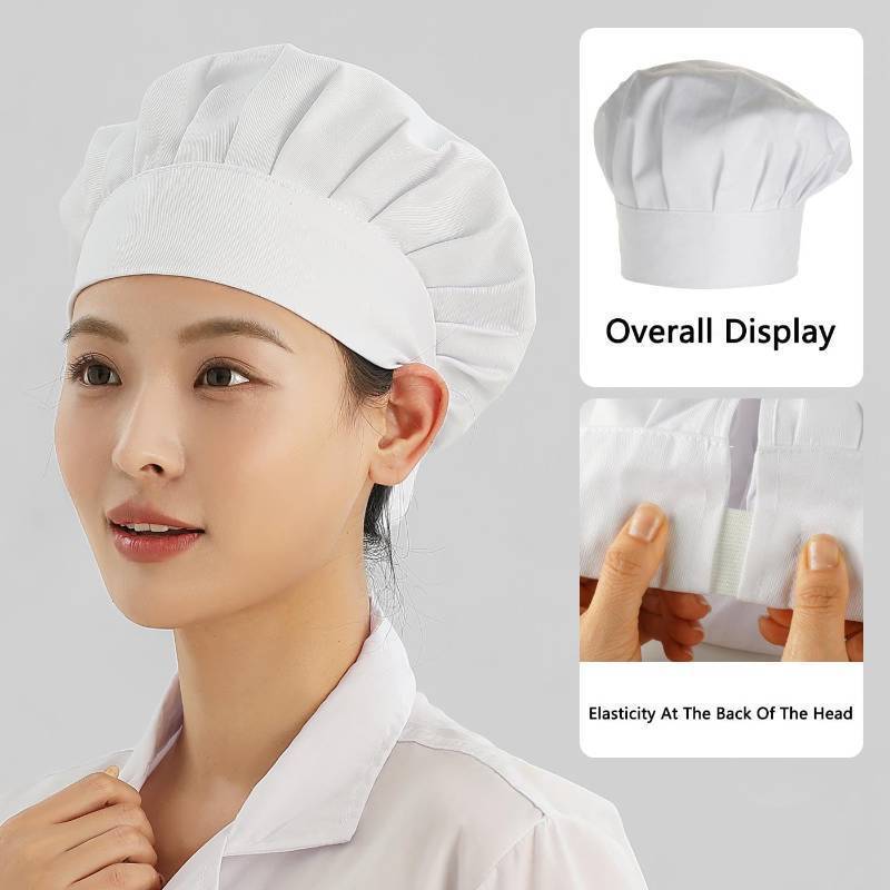 lot 73167 image: White Chef Hat for Men Women Adult Adjustable Elastic Cooking Baker Cap for Kitchen Halloween Christmas - Retail $4