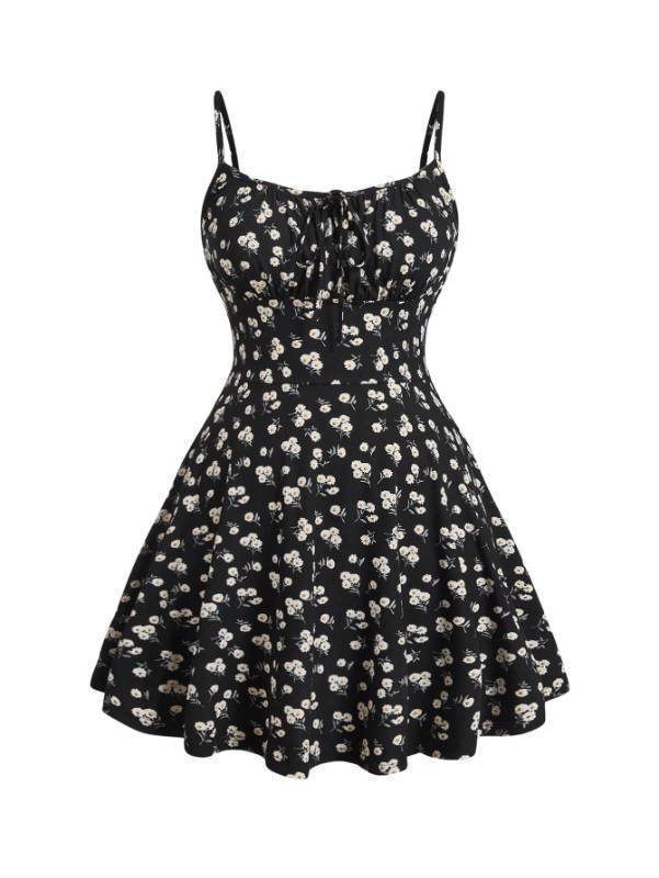 lot 28282 image: Womens Plus Size Floral Summer Dresses Boho Short Sundress Holiday Cami Flowy Dress Black Large Plus - Retail $30
