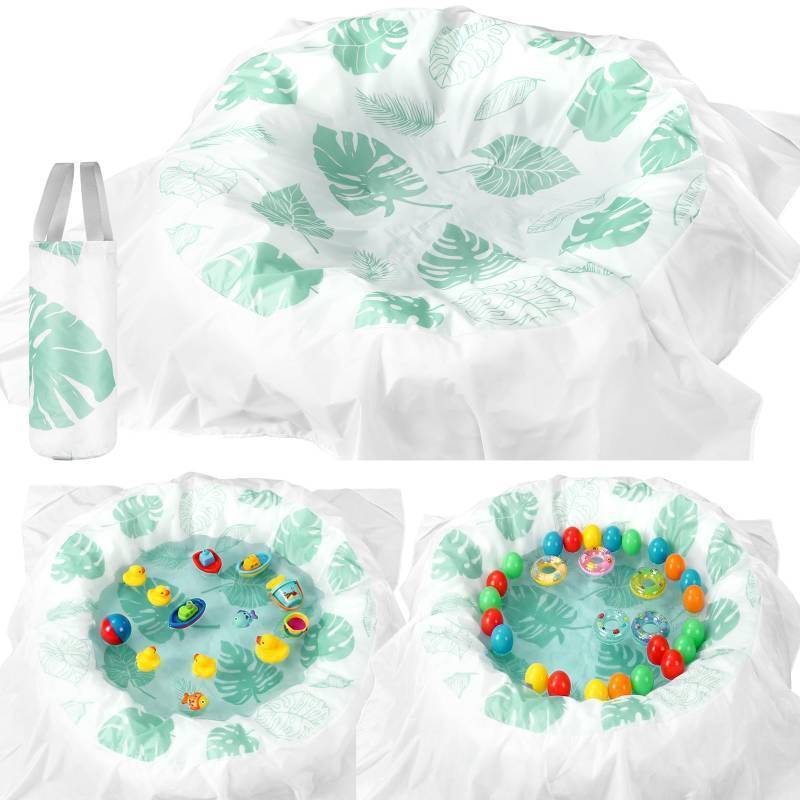 lot 28349 image: Beach Pool 6.56 x 6.56 Feet Waterproof Pool and Beach Blanket Portable Water Game Flexible Paddling Game for Outdoor (Green,Plant) - Retail $25