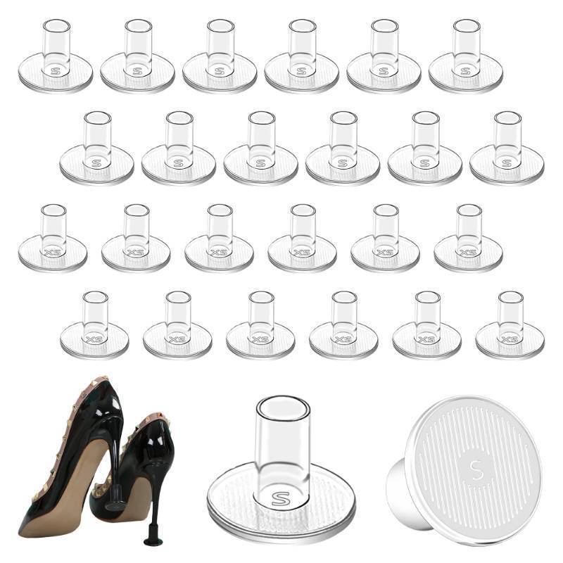 lot 28441 image: High Heel Grass Protectors-12 Pairs 2 Sizes Sink Stoppers & Repair Caps Non-Slip Cover Protectors for Walking on Grass, Gravel, Wetlands (XSS-Clear) - Retail $12