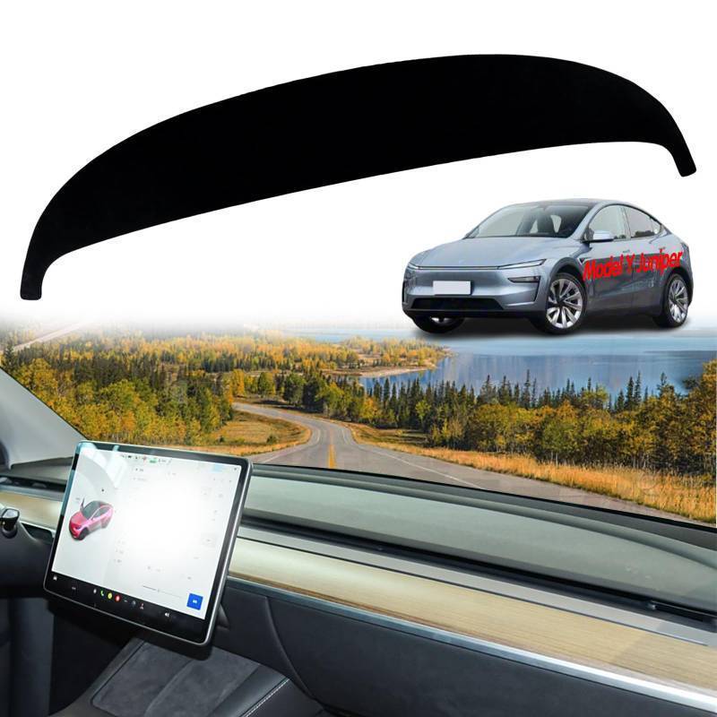 lot 28452 image: Dash Cover Mat for Tesla Model Y Juniper 2025 2026 Dash Mat Dashboard Cover Dashboard Pad Dash Mat for Model Y Juniper Accessories Dash Cover Mat All-Weather Polyester Black - Retail $10