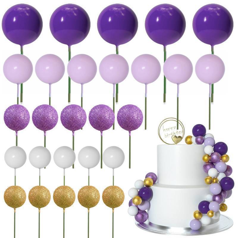 lot 17846 image: 50 Pcs Ball Cake Topper Sticks Mini Balloons for Cake Decorating Supplies Foam Balls Cake decorations for Baby Shower Cake Birthday Cake Toppers Decorations (Purple Series) - Retail $10