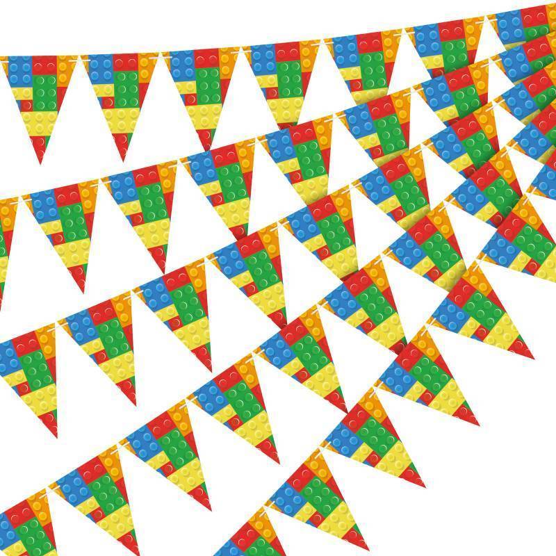 lot 17878 image: 5 Pcs Pre Strung Building Block Birthday Party Supplies Banner Birthday Decorations Triangular Flag Pennant - Retail $10