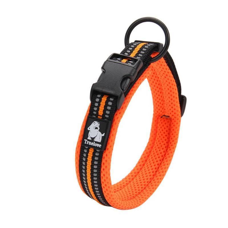 lot 73345 image: Creation Core Reflective Dog Collar with Ring Breathable Mesh Soft Padded Adjustable Nylon Pet Collar 0.6 Wide, Orange XXS - Retail $10