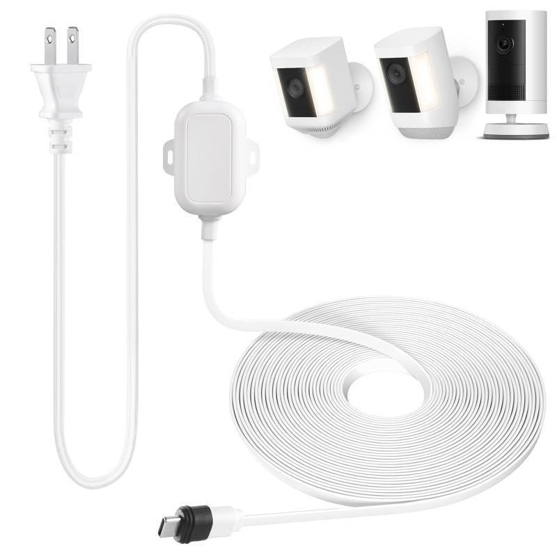 lot 73351 image: Weatherproof Power Cord for Spotlight Cam PlusPro (Battery), 25ft USB-C Outdoor Charging Cable for Continuous Camera Power Supply, White - Retail $20