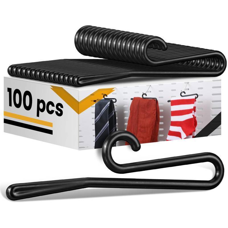 lot 73376 image: DoubleFill 100pcs Plastic Sock Hangers, 3.5 Inch Sock Display Hooks Long Non Slip Hangers Retail Socking Hanger Clip for Boutiques, Thrift Shops, Garage Sales and Vendor Shows, Black - Retail $12