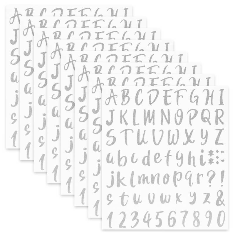 lot 73408 image: Mr. Pen- Glitter Letter Stickers, 1 Inch, 8 Sheets, 576 pcs, Silver (missing letters) - Retail $4
