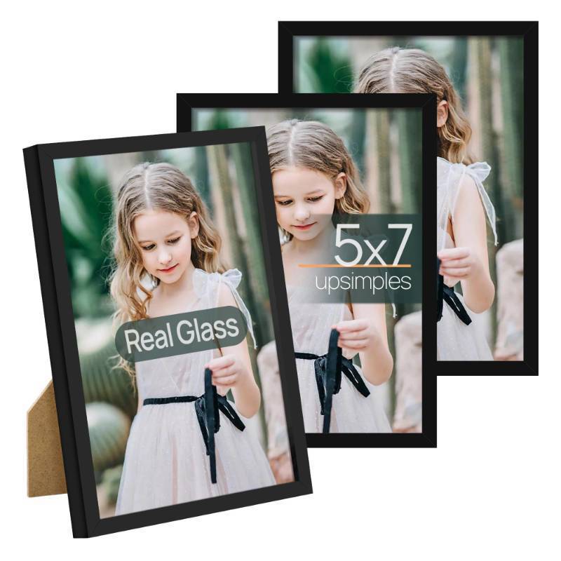 lot 73423 image: 5x7 Picture Frame Set of 3, Made of High Definition Glass for 5 x 7 Black Frames, Wall and Tabletop Display Thin Border Photo Frame for Home D�cor - Retail $10