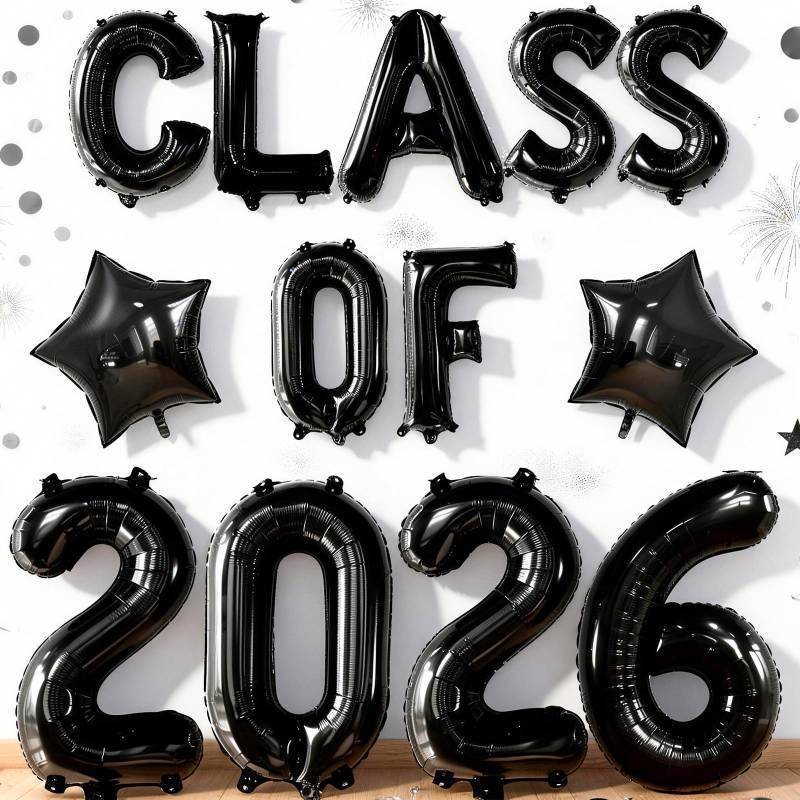 lot 73449 image: Black Class Of 2026 Balloons 321816 Inch Graduation Balloons Class of 2026 Decorations Black Star Foil Balloons for Grad High School College Prom Graduation Sign Party Decorations Supplies - Retail $8