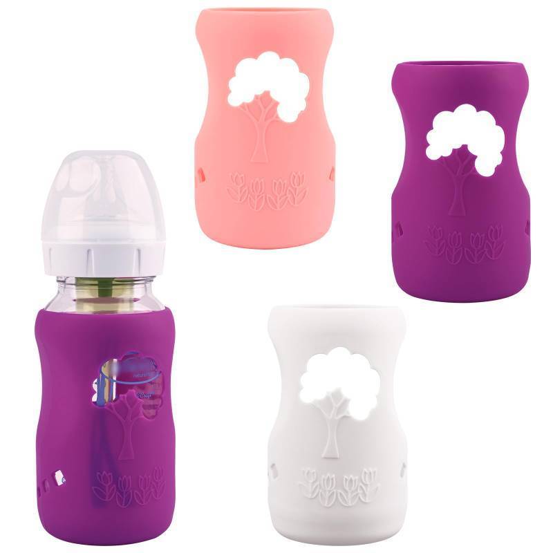 lot 73477 image: 3 Pack Silicone Sleeves for Dr. Browns Natural Glass Baby Bottles, Anti Breakage Baby Bottle Holder, Compatible Dr. Brown Wide-Neck Glass Baby Bottles 9 oz (WhitePinkPurple) - Retail $10
