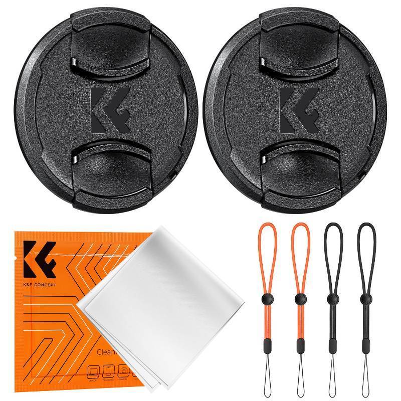 lot 73531 image: K&F CONCEPT 67mm Front Lens Cap Cover Kit, 5-in-1 Center Pinch Lens Cover  Anti-Loss Keeper  Microfiber Cleaning Cloth Compatible with Canon, Nikon, Sony, Fujifilm Camera Lenses with 67mm Thread( no fiber cleaning cloth) - Retail $6