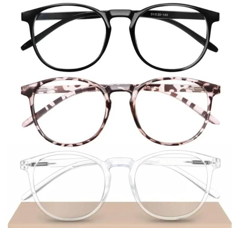 lot 72684 image: Chic & Comfy Blue Light Glasses for Women - 3-Pack Round Frames, Screen-Ready Style with UV Protection Coating (missing pieces) - Retail $15