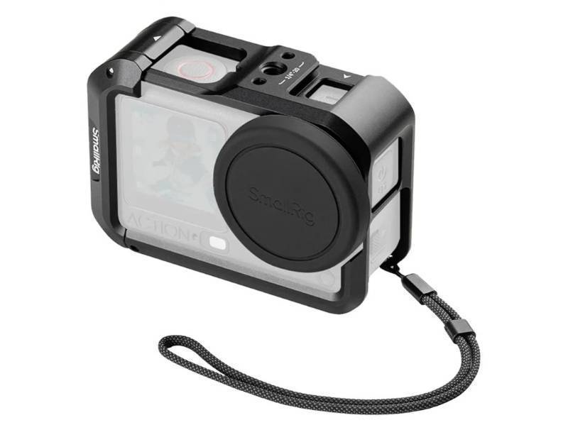 lot 58357 image: Cage for DJI Osmo Action 6 (Advanced Edition), Aluminum Alloy Camera Cage with Cold Shoe, Wrist Strap, Lens Cover, Protective Frame with 14-20 Locating Holes, Action 6 Accessories - 5887 - Retail $39