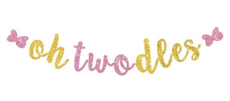 lot 27410 image: Glitter Pink Gold Oh Toddles Banner Pre-Strung Mouse Themed Cartoon Party Sign Garland 2nd Baby Birthday Decorations Birthday Party Supplies for Boys Girls, NO DIY - Retail $7