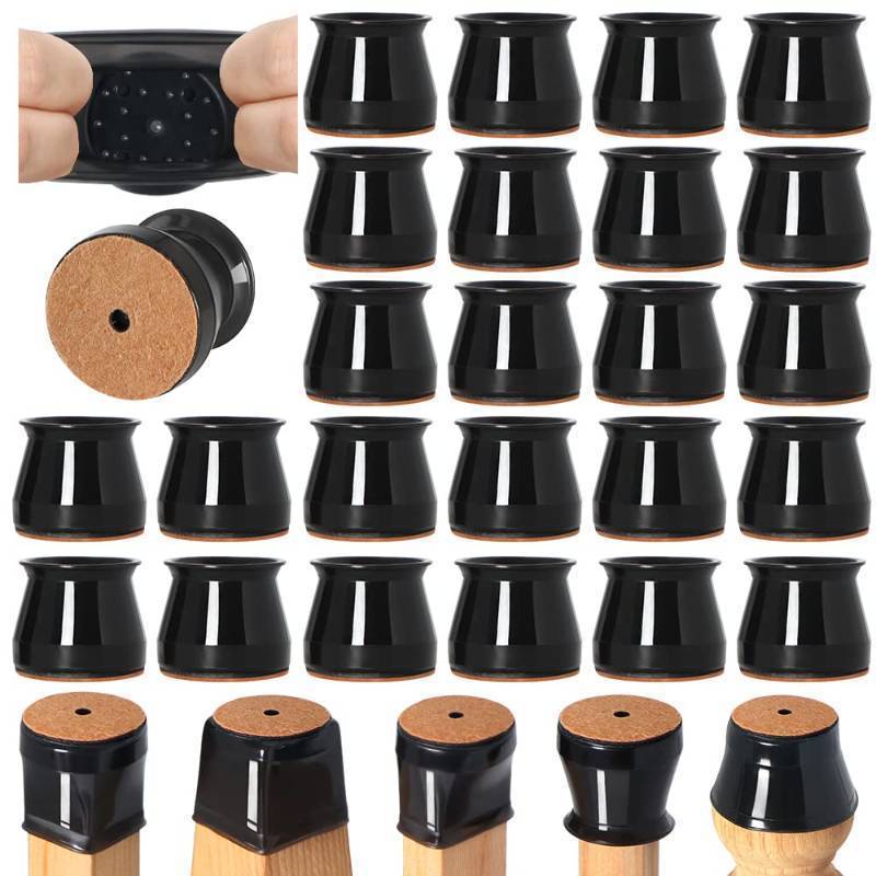 lot 28355 image: 24 Pcs Chair Leg Floor Protectors for Hardwood Floors Silicone Covers to Protect Wood Tile Floors Felt Bottom Furniture Leg Caps Anti-Scratch Reduce Noise (Fit1.3-2) - Retail $20
