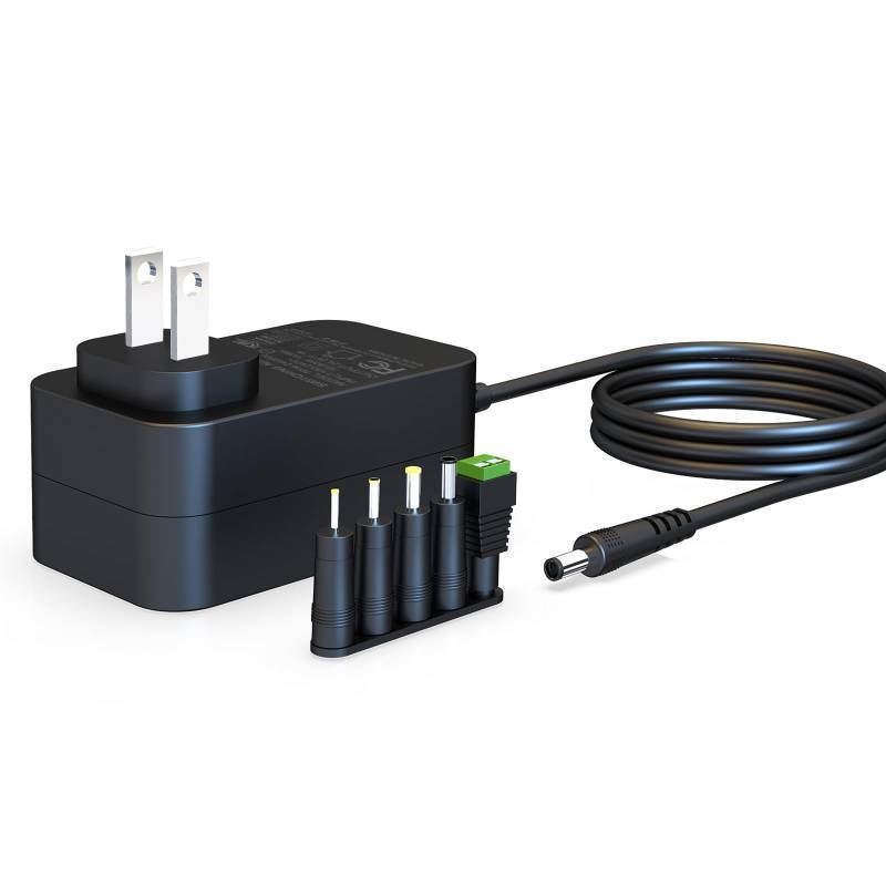 lot 72982 image: 24V 1A DC Power Supply Cord 100-240V AC to DC 24 Volts with 5 Tips,for LED Strip Light CCTV Camera Bluetooth Speaker Nail Lamp Air Cleaner Massage Gun Mini Printer - Retail $12