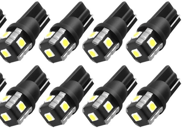 lot 27464 image: PHINLION 194 LED Light Bulb 6000K White 168 2825 W5W T10 Wedge 5-SMD 3030 Chipsets LED Replacement Bulbs for Car Interior Dome Map Reading Door Courtesy License Plate Lights, Pack of 8 - Retail $10