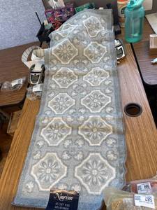 lot 589 image: Nourison BLUE GREY Diamon Damask 20x 50 Washable Accent Rug