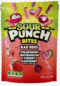 lot 603 image: 2 Pack Sour Punch Ragin Reds Sour Candy Bites, 9oz Bag