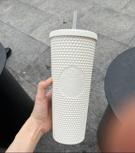 lot 619 image: Starbucks Tumbler White Matte Diamond Studded 24Oz Straw Cold Cup 2023