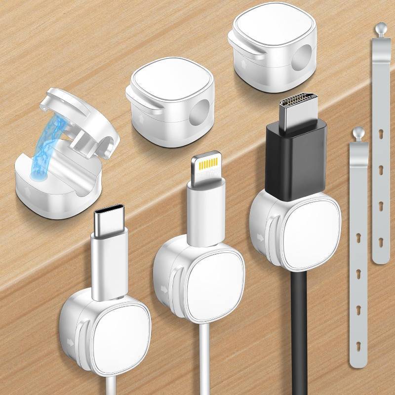 lot 67515 image: 6 Pack,Magnetic Cable Clips & Silicon Cable Ties Cable Organizer  Cable Smooth Adjustable Under Desk Organizer,Cable Management,Cord Holder-Desk Stand Holding,Adhesive Home Cable Keeper
