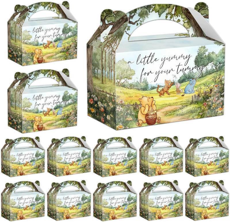 lot 67529 image: Winnie Baby Shower Birthday Candy Boxes, The Pooh Welcome Baby Foldable Treat Box, The Pooh Cookie Candy Bag with Handle, Winnie Case for Baby Shower Birthday Party Decor 6.3 x 6.3 x 3.5 In (12 Pcs)
