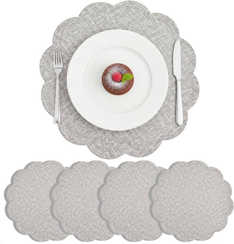 lot 67531 image: Flower Placemats Set of 4, Reversible Heat Resistant Faux Leather Table Mats, Waterproof Oilproof Table Protective Non-Slip Tablemats for Kitchen, Dining Room