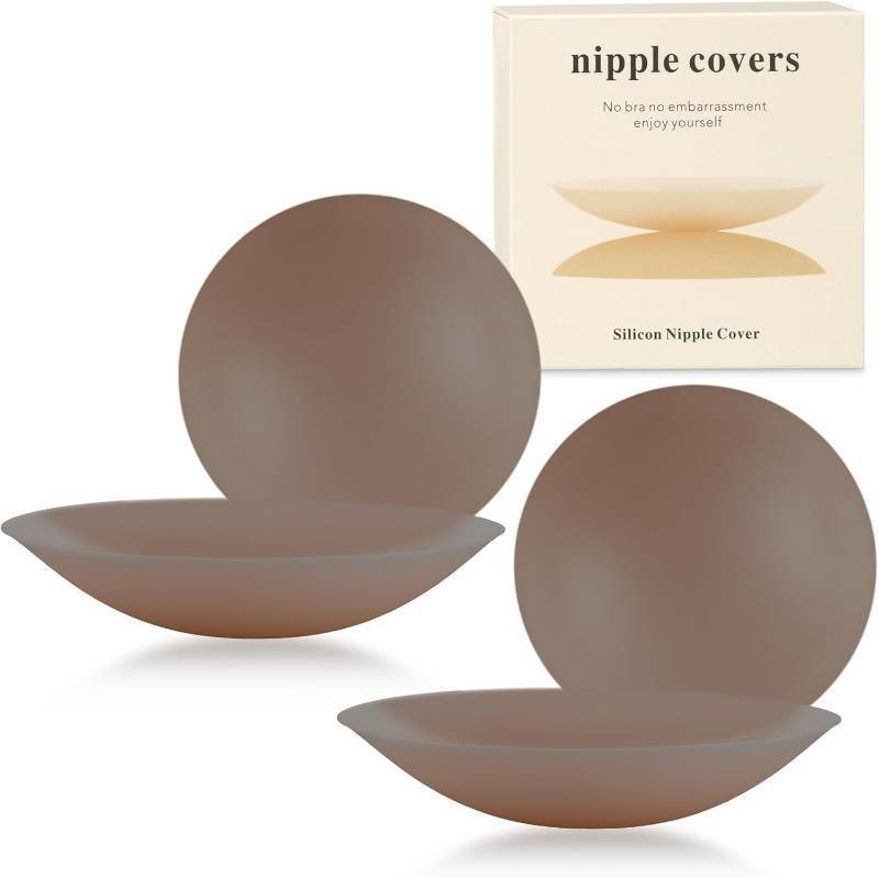 lot 67651 image: Nipple Covers - Sticky Adhesive Silicone Nipple Pasties,reusable Seamless pasty Nipple Pasties for women (2 Pairs Espresso, SM (Fits A-C Cups))