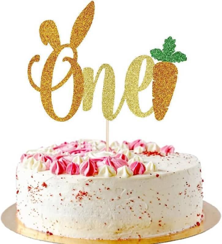 lot 67706 image: Gold Glitter Bunny Ears One Cake Topper, Easter Egg Decor, Easter Birthday Party Decorations, First Birthday Cake Topper Baby Showers