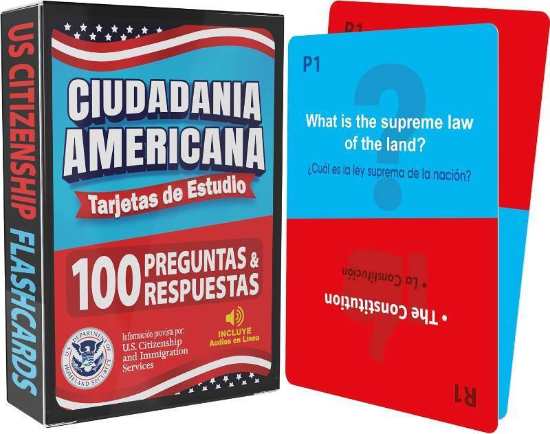 lot 67767 image: US Citizenship Test Study Guide 2020, Ciudadania Americana 2020 en Espa ol. SPANISH & ENGLISH ( 100 Flash Cards  Audios Online) - 100 Official USCIS Questions & Answers. Ciudadania 2020.