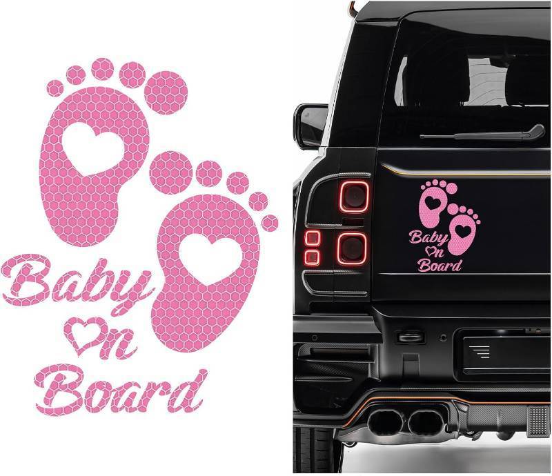 lot 67785 image: Baby on Board Car Sticker, High Intensity Reflective Baby on Board Footprint Safety Warning Decal, Waterproof Kids on Board Baby in Car Feet Decal Sticker for Bumper (RED)