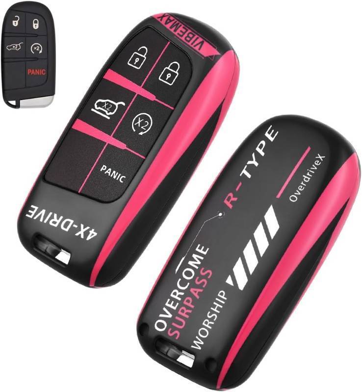 lot 67794 image: EnerCharge for Jeep Key Fob Cover,PC Key Cover Case Suitable for Dodge Cherokee Renegade Compass wth 3 4 5 Buttons (Pink)
