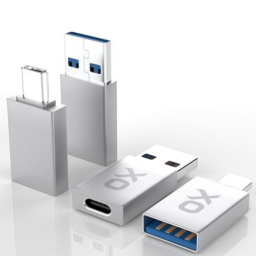 lot 67835 image: Ox Power USB to USB C Adapter Small but Mighty High-Speed Type-c to USB Adapter. Gen 3.2 USB C to USB A Adapter for Charging & Data Transfer (Silver, Combo Pack (4-Pack))