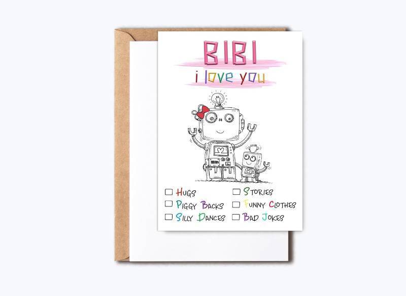 lot 67841 image: Bibi Robot Card - Robot Birthday Card - Happy Birthday Card - Bibis Day Card For Grandma - Bibi Dance - I Love You Bibi Birthday Card - Card For Bibi