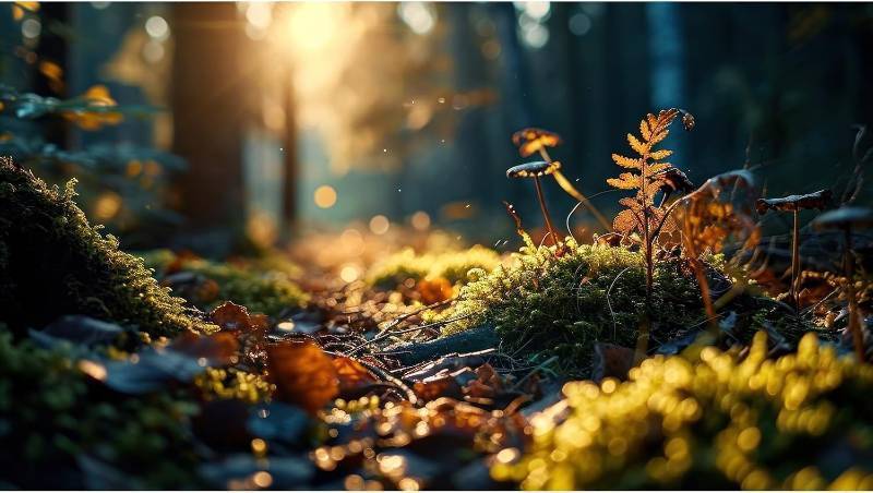 lot 67843 image: Reptile Habitat Backdrop Moss and Fern Sunset Forest Terrarium Background Peaceful Nature World Aquarium Backdrop Rainforest Fish Tank Background Wallpaper Poster Vinyl 24x16in