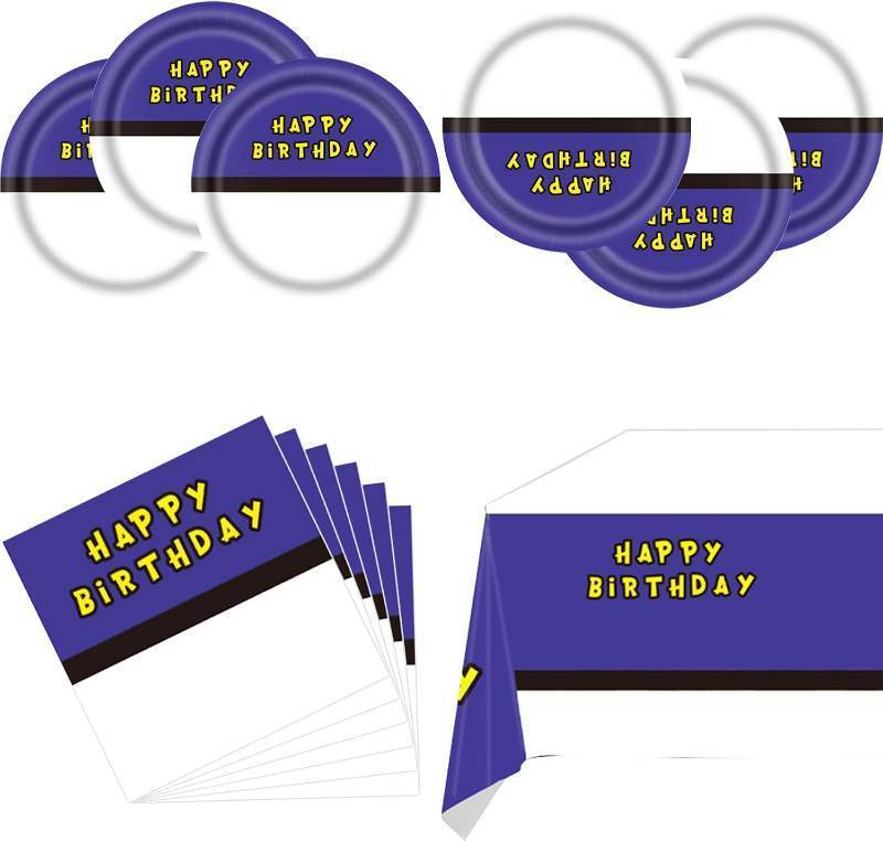 lot 67844 image: Purple Cartoon Animation Birthday Party Tableware, 20 Plates 20 Napkins and Tablecloth, for Cartoon Ball Birthday Party Supplies