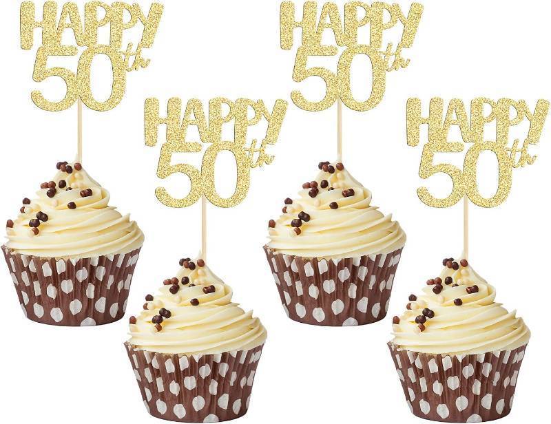 lot 67859 image: Gyufise 24Pcs Happy 50th Cupcake Toppers Gold Glitter Cheers to 50 Cupcake Picks for 50th Birthday Celebrating Anniversary Party Cake Decorations Supplies