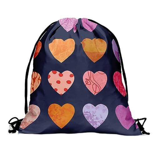 lot 67887 image: Drawstring Backpack Drawstring Bag String Bag Cinch Bag Sackpack Gym Sports Travel Backpack for Women Men Waterproof Lightweight Yoga Dance Bag Boho Heart Romantic Gifts