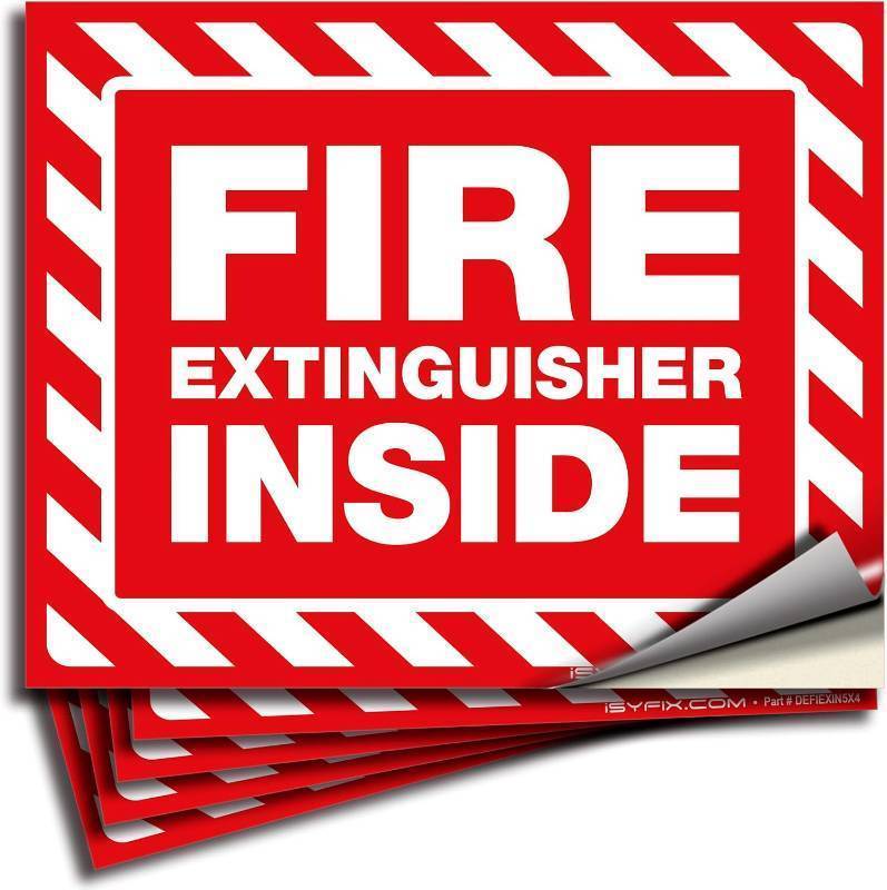lot 67514 image: T&R Fire Extinguisher Inside Sign Stickers - 10 Pack - 5 x 4