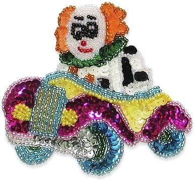 lot 67556 image: Expo International 4 x 3 12 Clown On Wheels Sequin AppliquePatch  Multi Colors