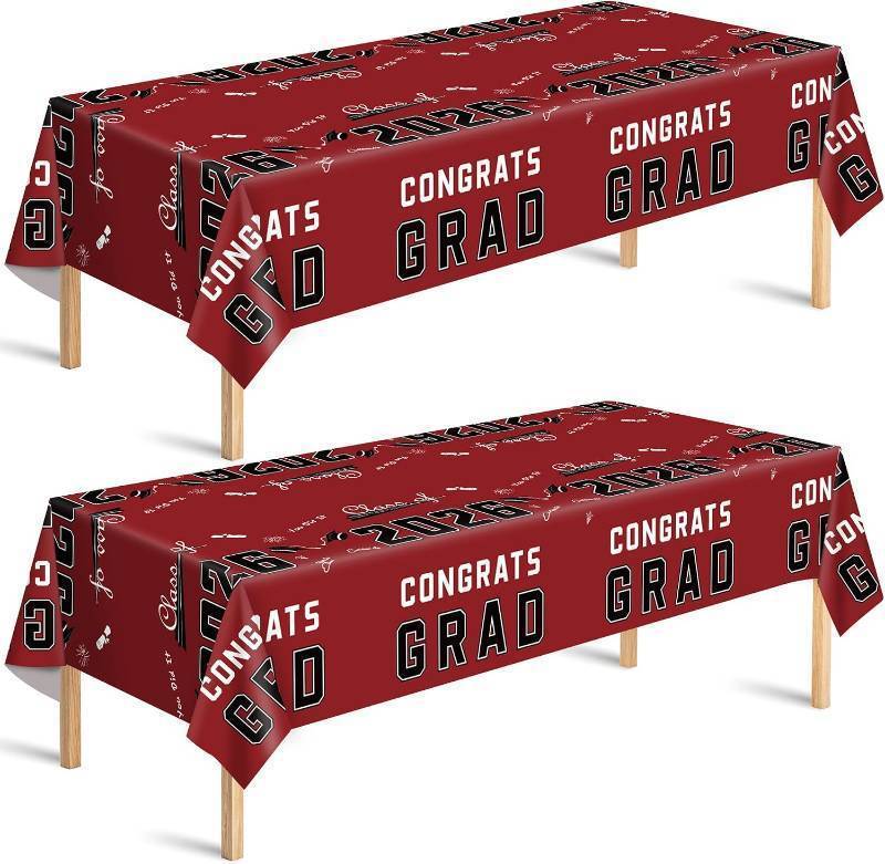 lot 67609 image: OHOME 2026 Graduation Party Decorations - Graduation Decorations Class of 2026 2027 - Disposable Plastic Maroon Tablecloth for Party Favors - Backdrop Banner Class of 2026,2 Pack