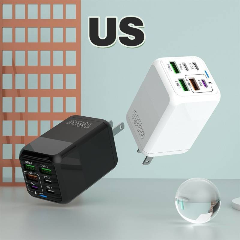 lot 66808 image: NEW Phone Charger 150W Charging Block 4USB2PD Fast Charging 5v2.4A WHITE