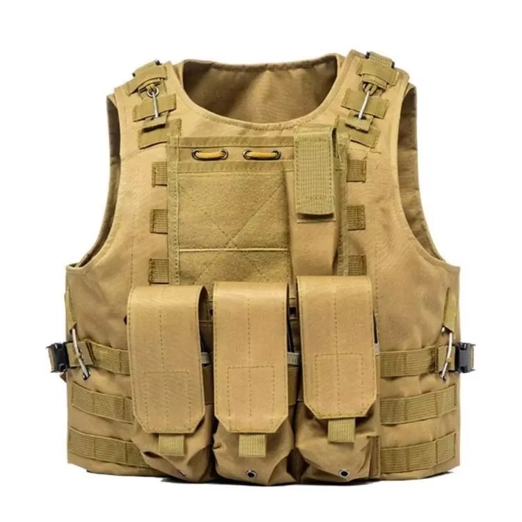 lot 66816 image: NEW Tactical Vest MOLLE Plate Carrier Adjustable With Quick Release and 5 pouches TAN